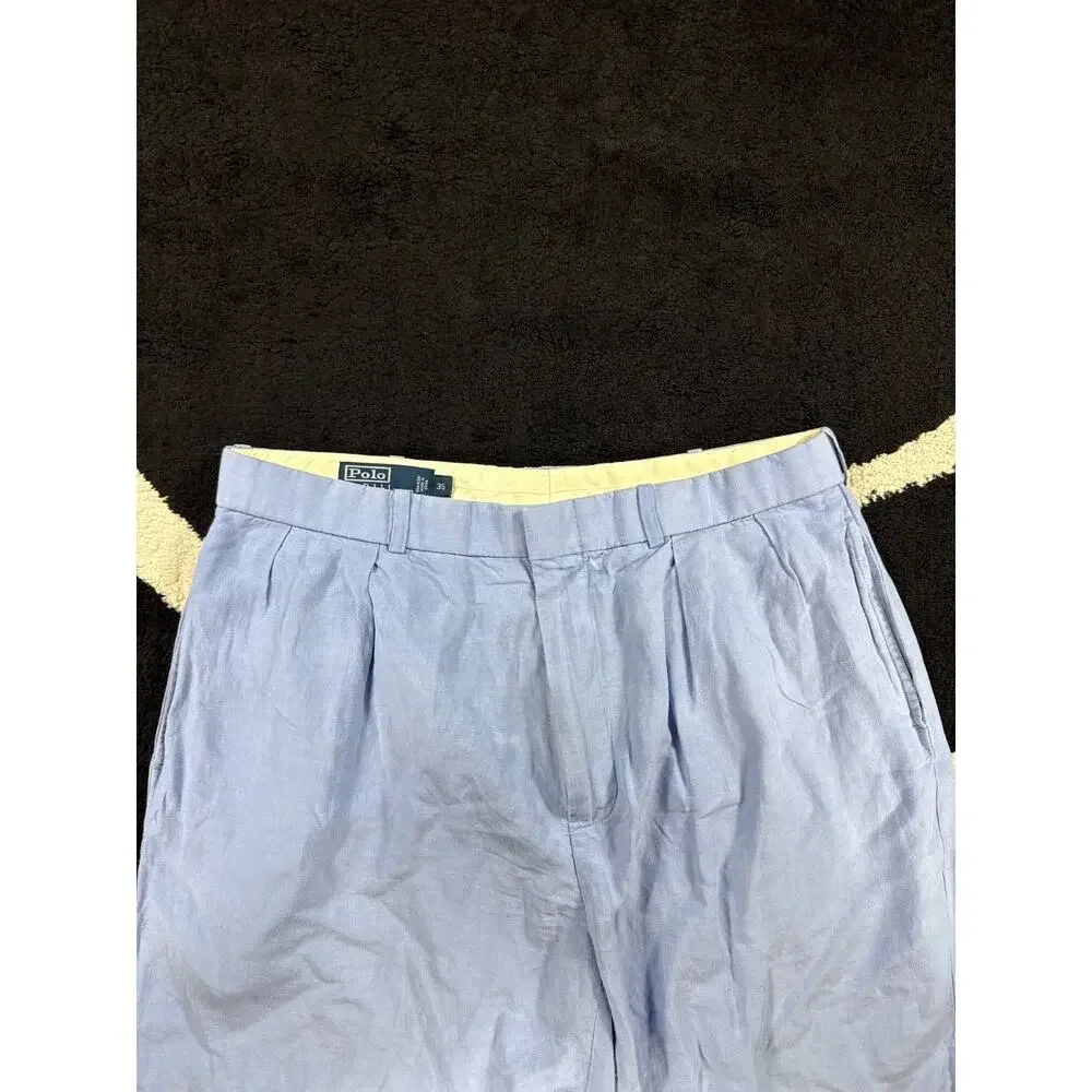 VINTAGE Polo Ralph Lauren Shorts Mens 35x8 Blue Linen Silk Blend Casual Beach